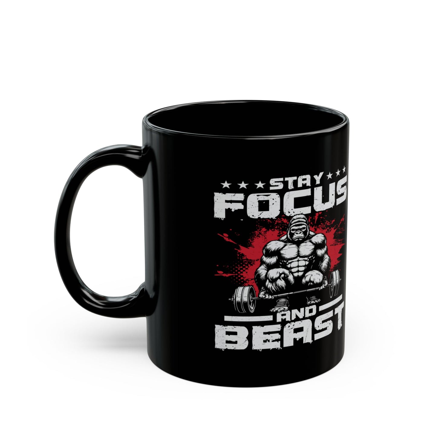 Stay Focused Beast Black Mug - Motivational Fitness Drinkware for Gym Enthusiasts