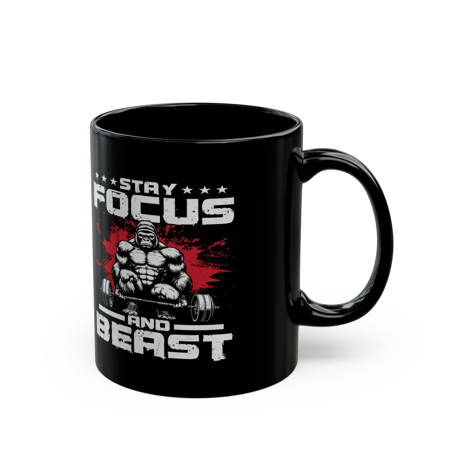 Stay Focused Beast Black Mug - Motivational Fitness Drinkware for Gym Enthusiasts