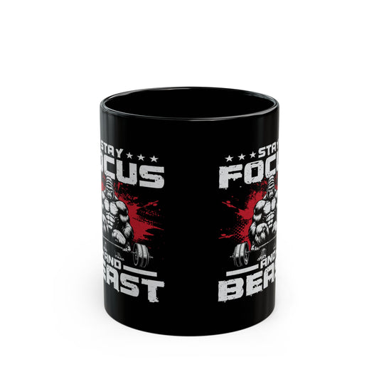 Stay Focused Beast Black Mug - Motivational Fitness Drinkware for Gym Enthusiasts