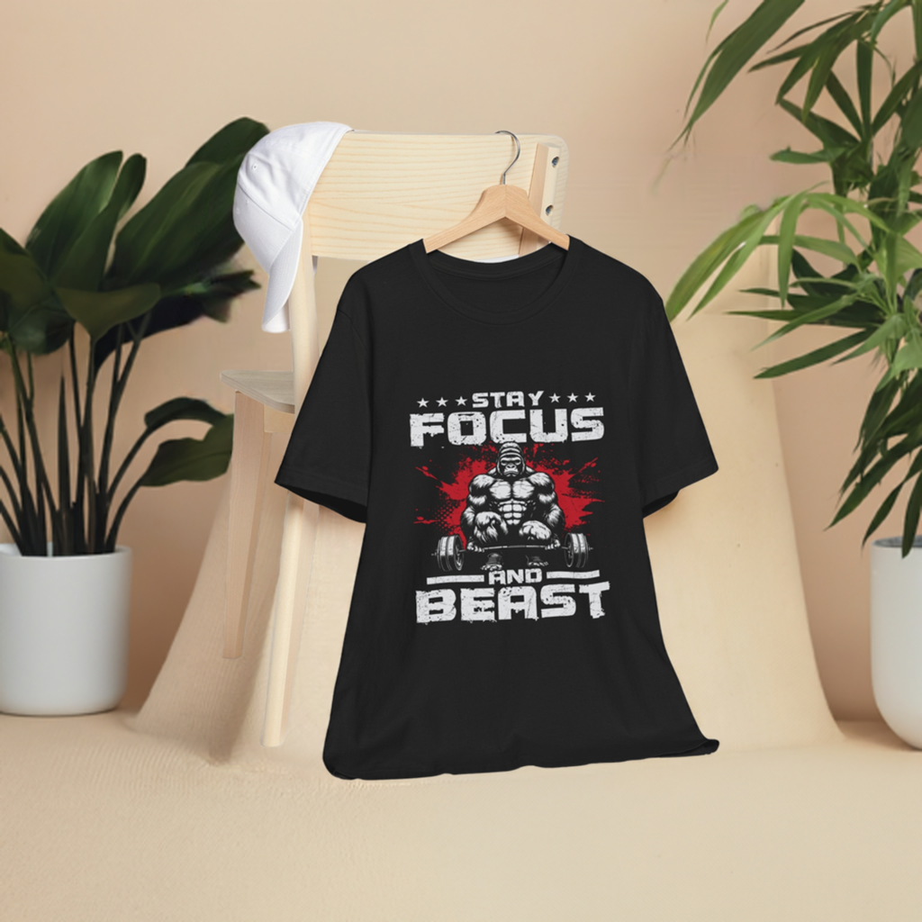 Motivational Unisex Tee - Stay Focus and Beast Design